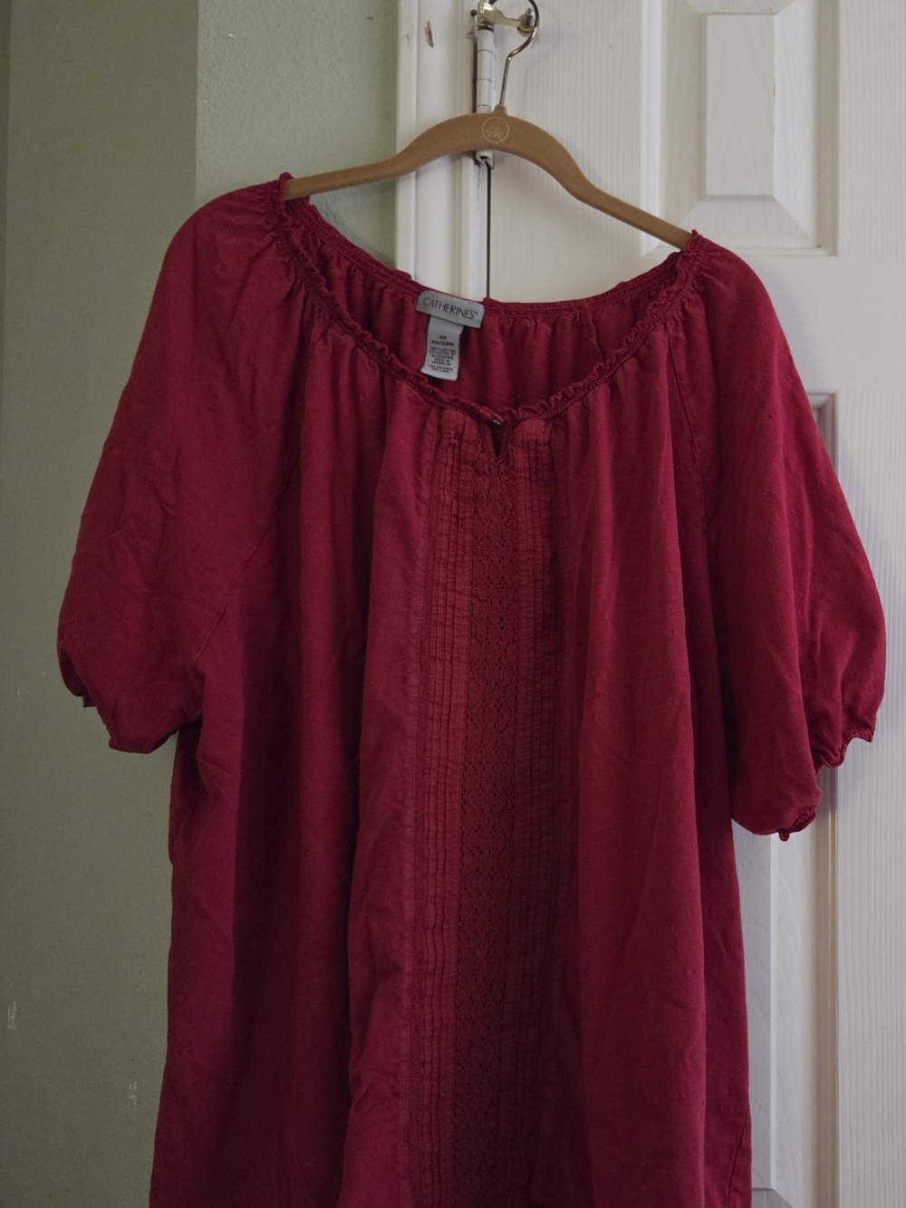 Catherines Red Peasant Tunic with Pintuck & Smocking